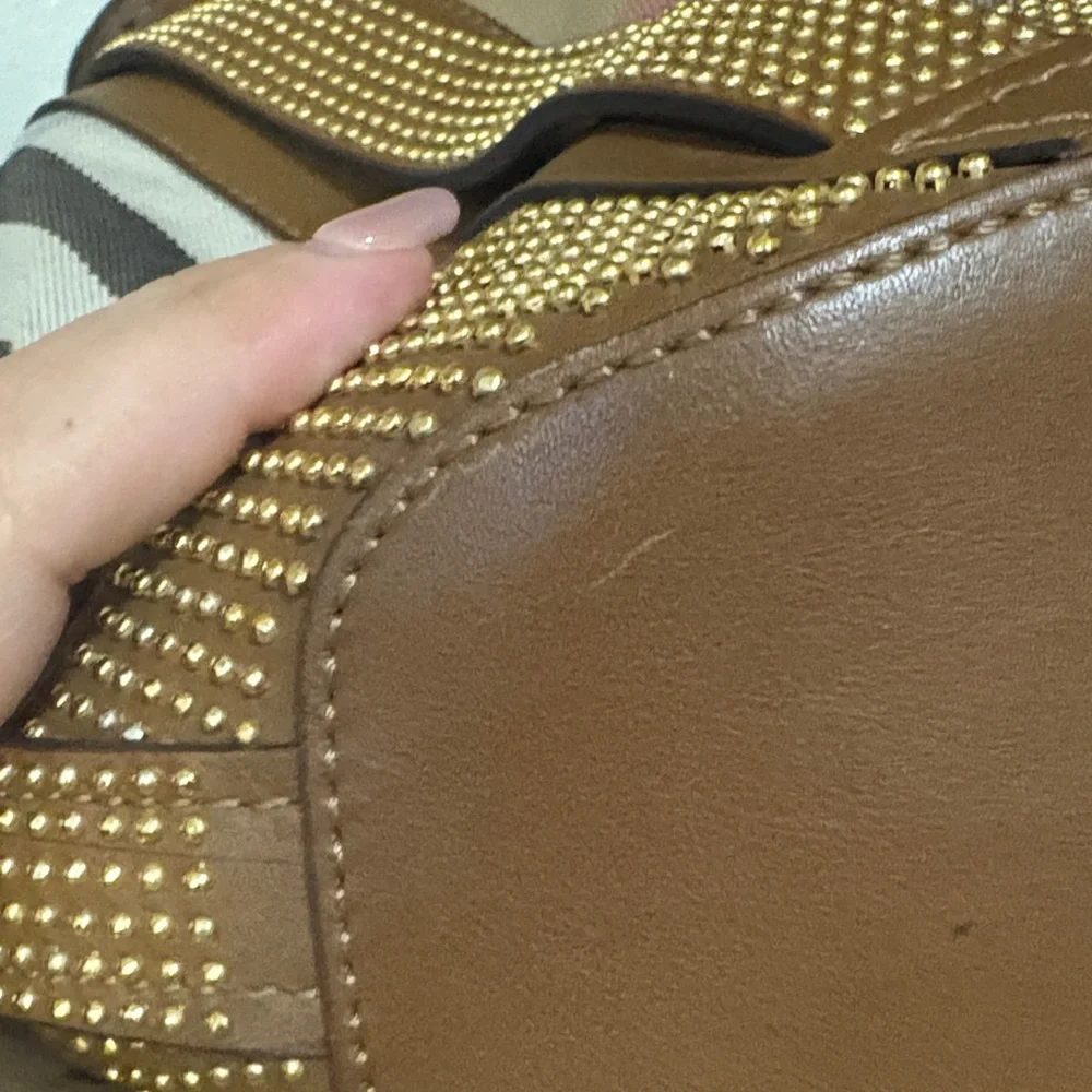 Burberry Tan and Brown Checkered studded Shoulder Bag - Picture 5 of 10